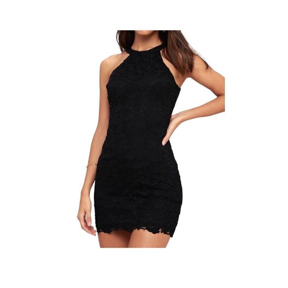 Lulu’s Love Poem black lace halter mini dress - Picture 1 of 10